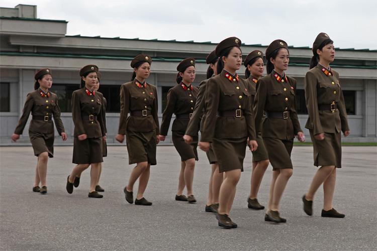 North Korean women are marching as a part of the army. Photo provided by Roman Harak