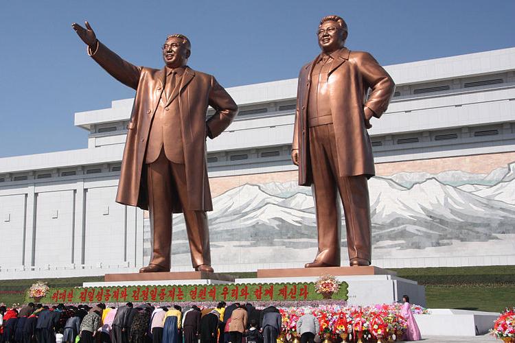 The statues of Kim II Sung and Kim Jong II are located on Mansu Hill in Pyongyang. Photo provided by J.A. De Roo