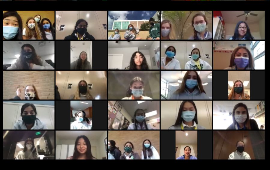 The New/Gen Club members meet on Zoom for their first club meeting. The club promotes women’s causes through social media campaigns. photo provided by Premanshi Argawalla.