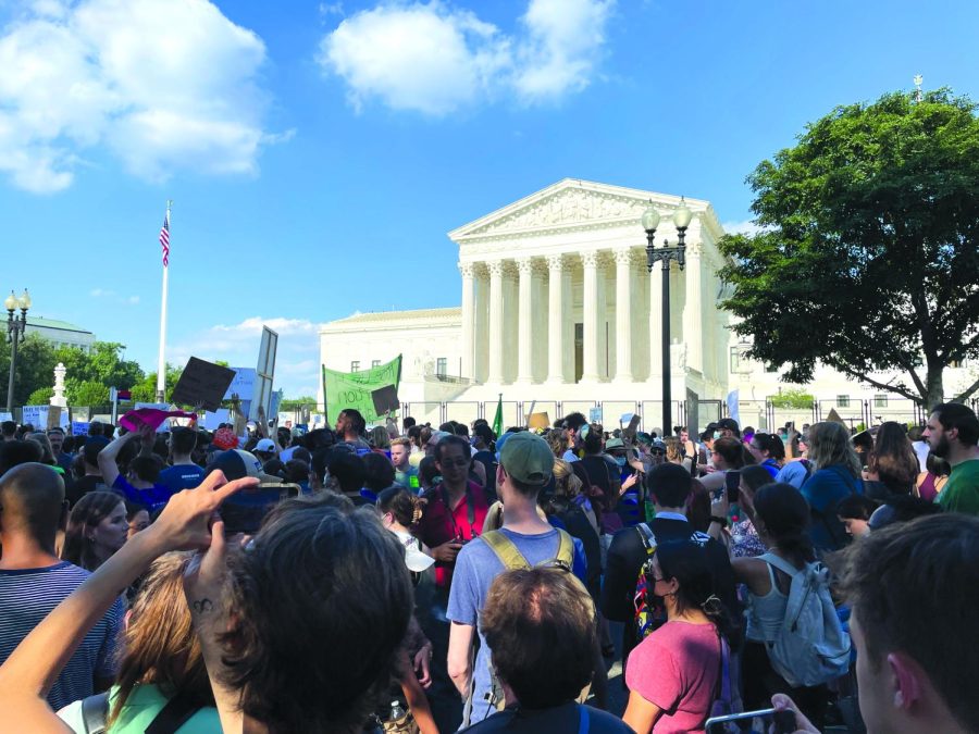Protesters gather in front of the Supreme Court after the overturn of Roe v. Wade