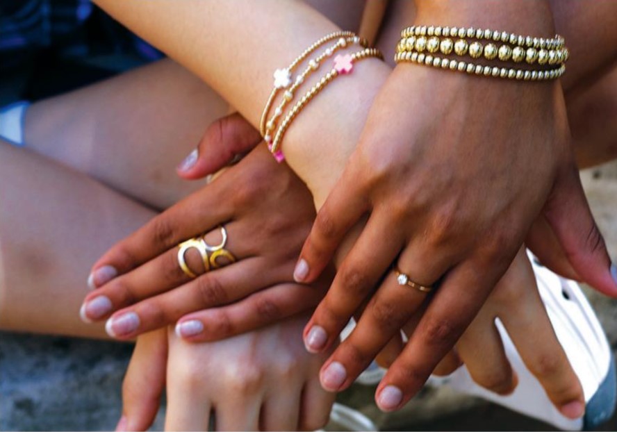 Sophormores Betty Liu and Sanjana Rajagopalan show off the jewelry they wear.