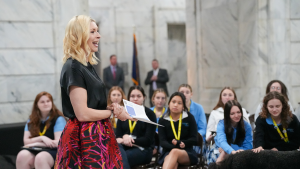 First Lady of Kentucky Britainy Beshear speaks to students