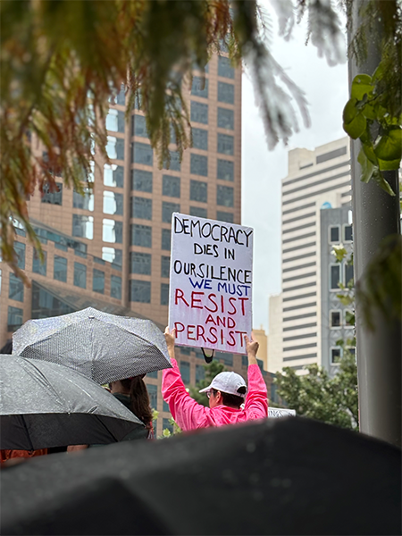 Protestor holds up sign at the No Kings Protest