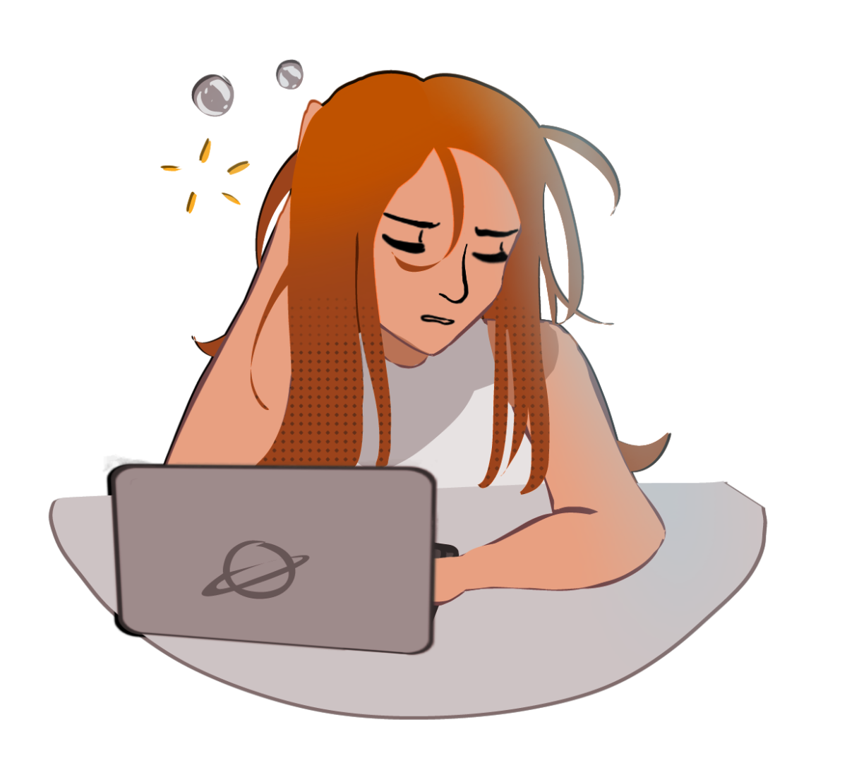 A student’s thoughts consumed by her studying 