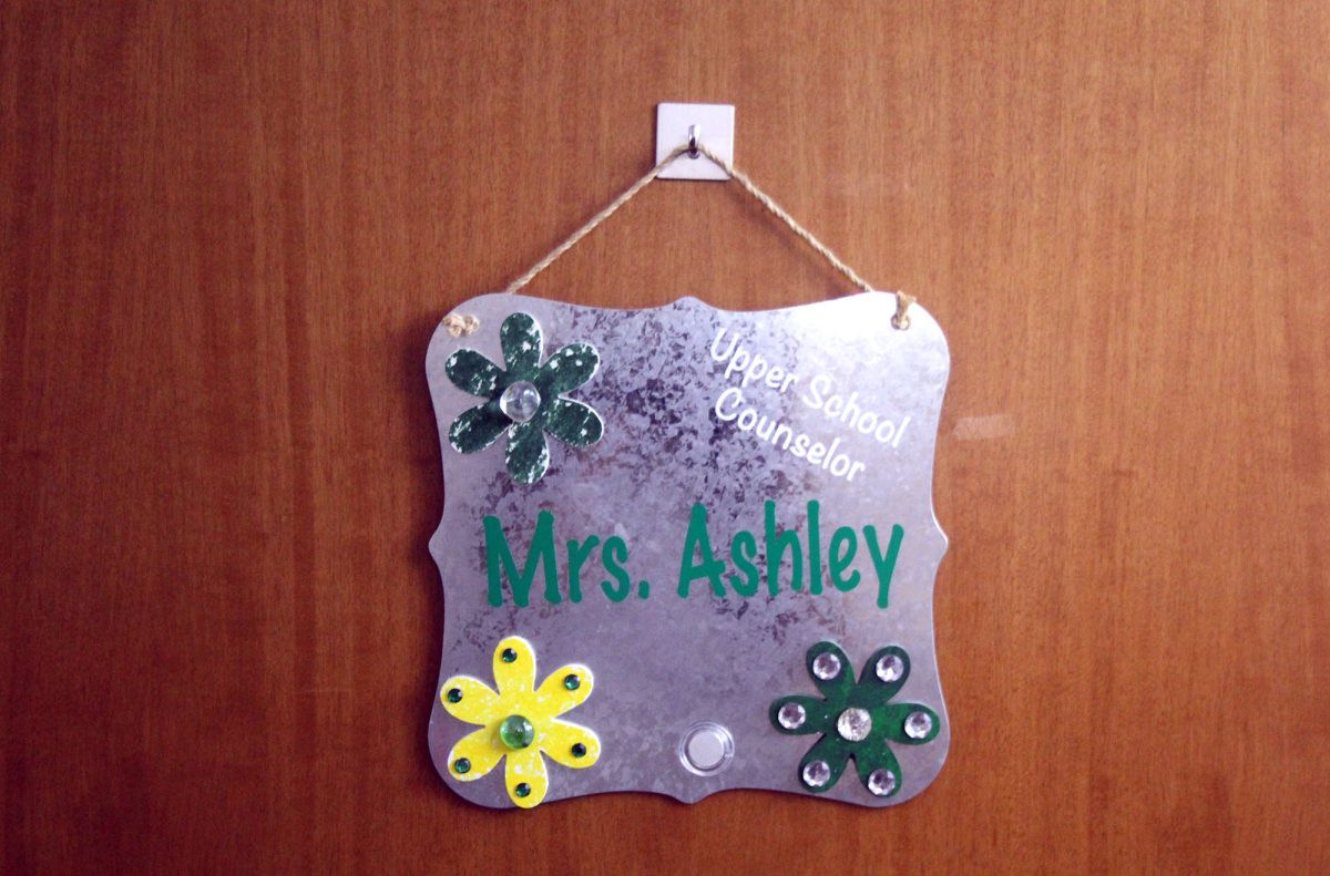 Welcome sign hanging from Mrs. Ferguson's door