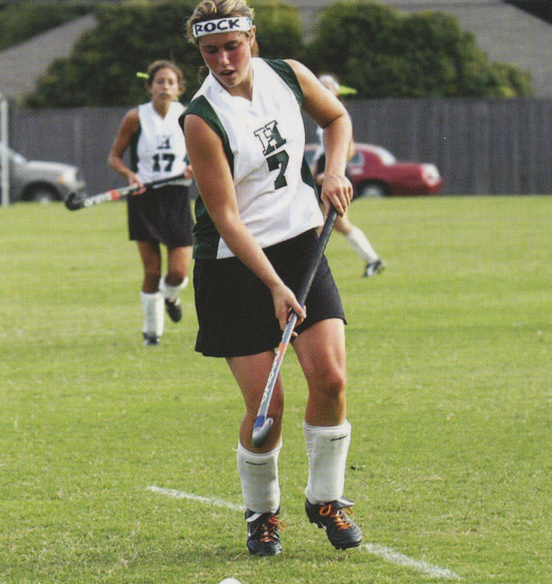 Megan McClain Sapp '04 defends the ball.