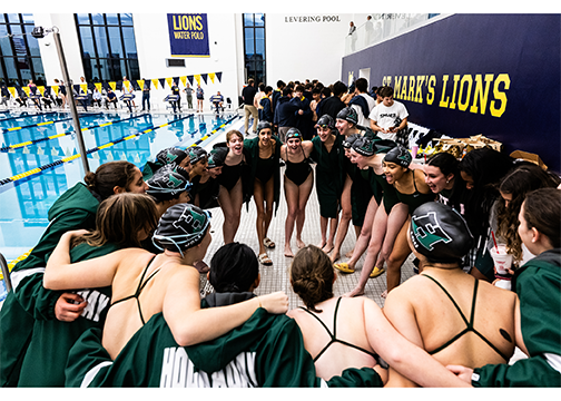 The swim team groups together