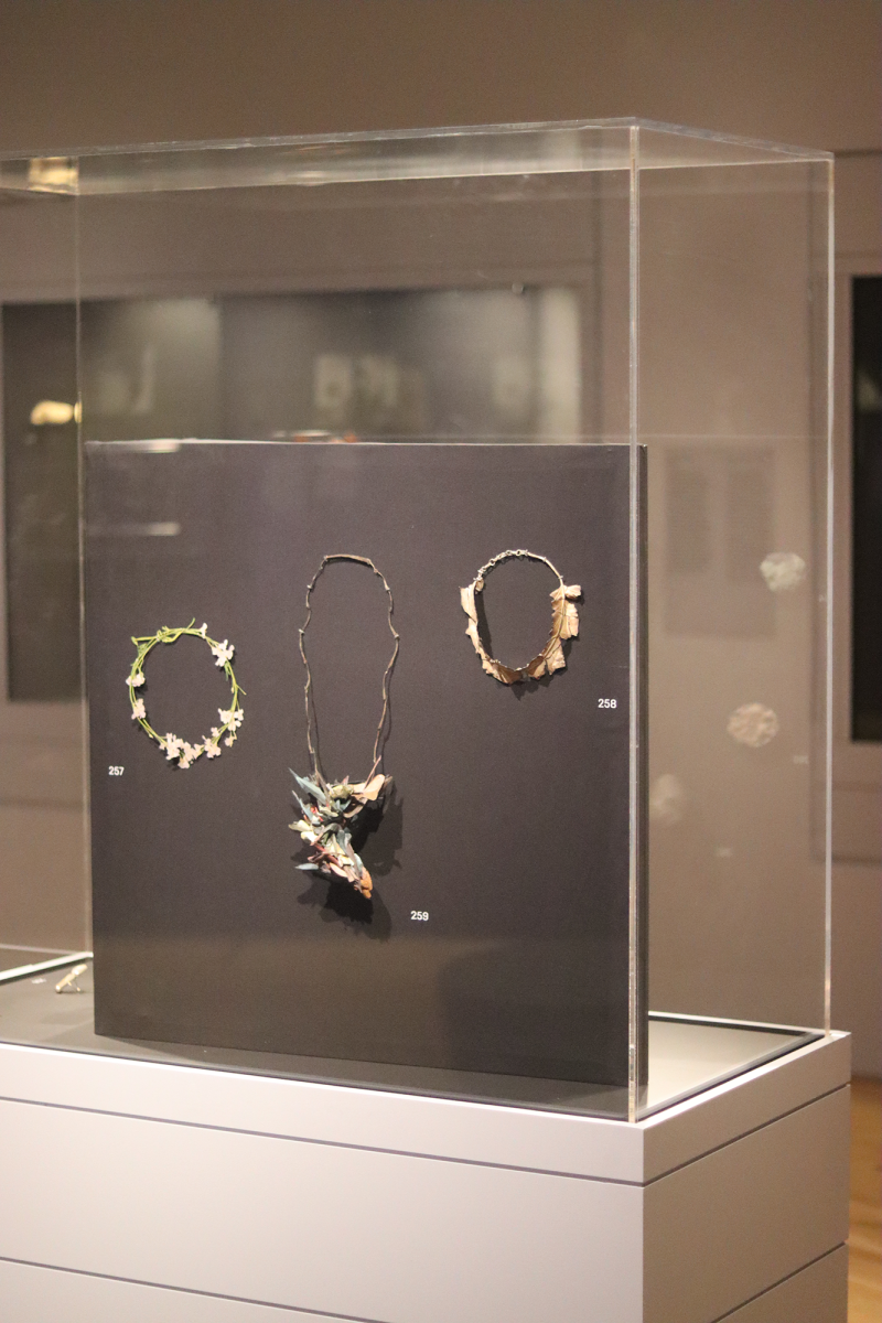 Three necklaces placed at the center of the Constellations exhibit